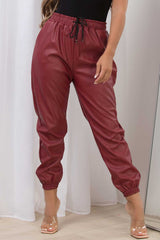 leather look joggers elasticated drawstring waist