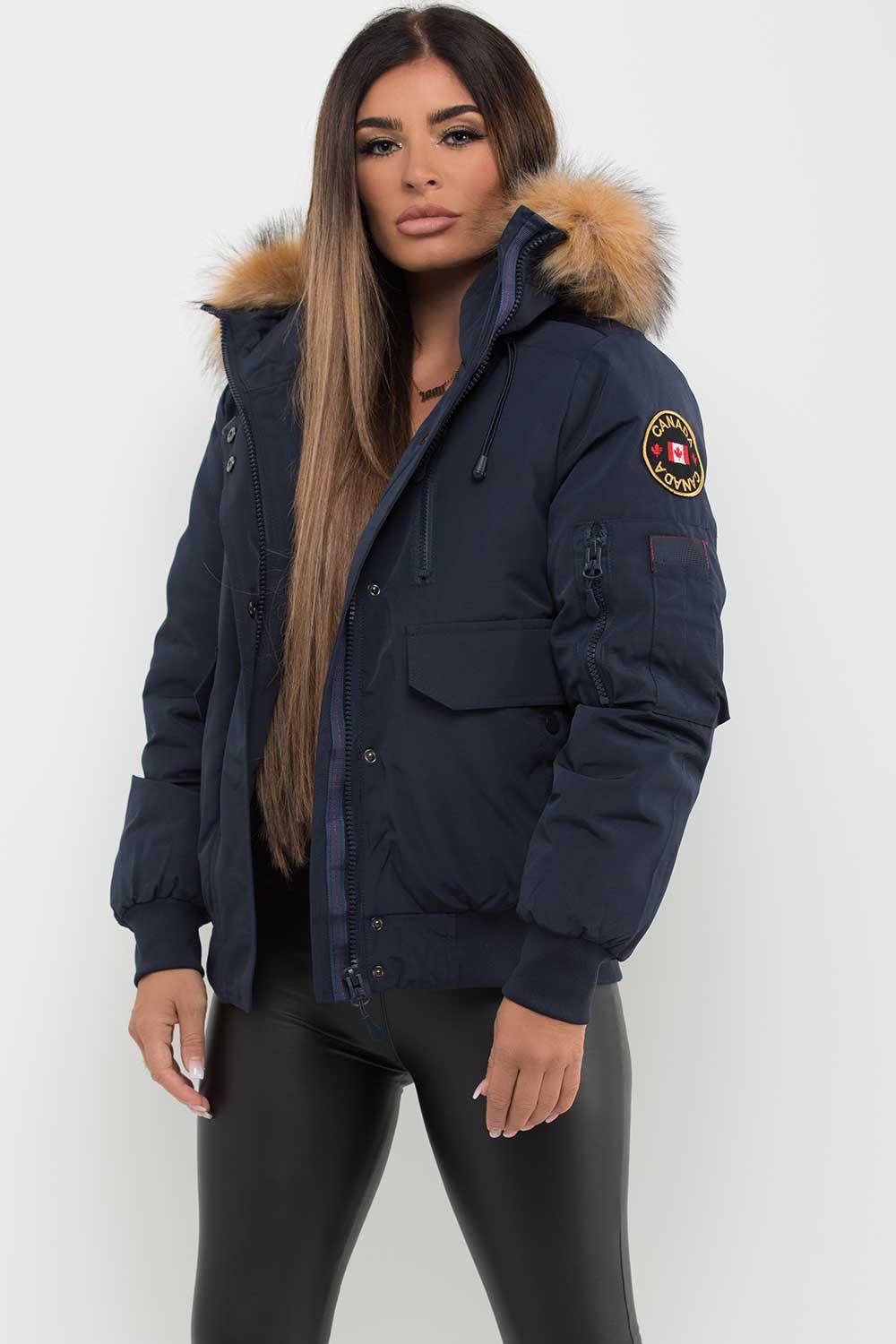 canada goose bomber jacket with fur hood womens