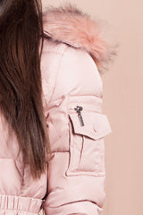 chunky fur hood coat pink 