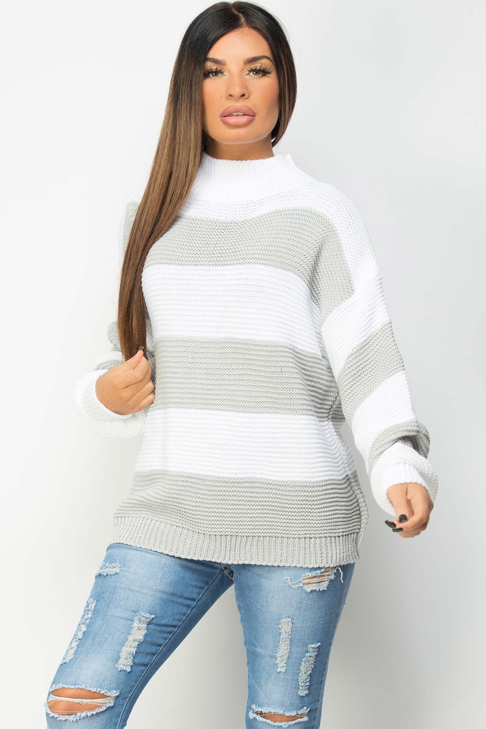 oversized jumper with grey stripes womens 
