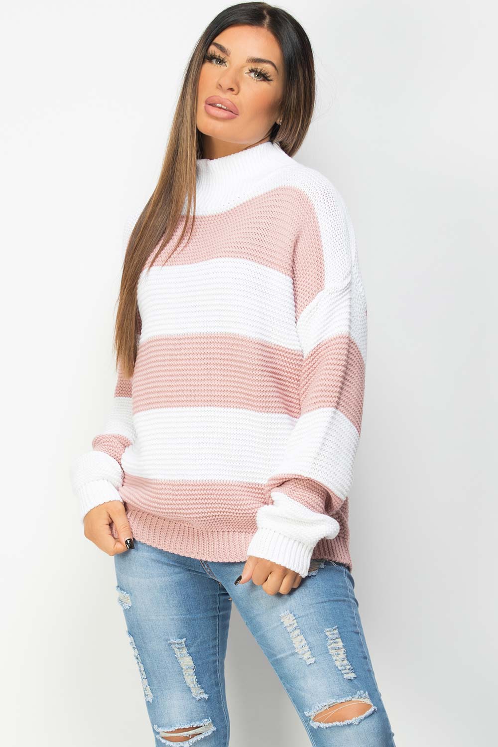 oversized jumper with pink stripes 