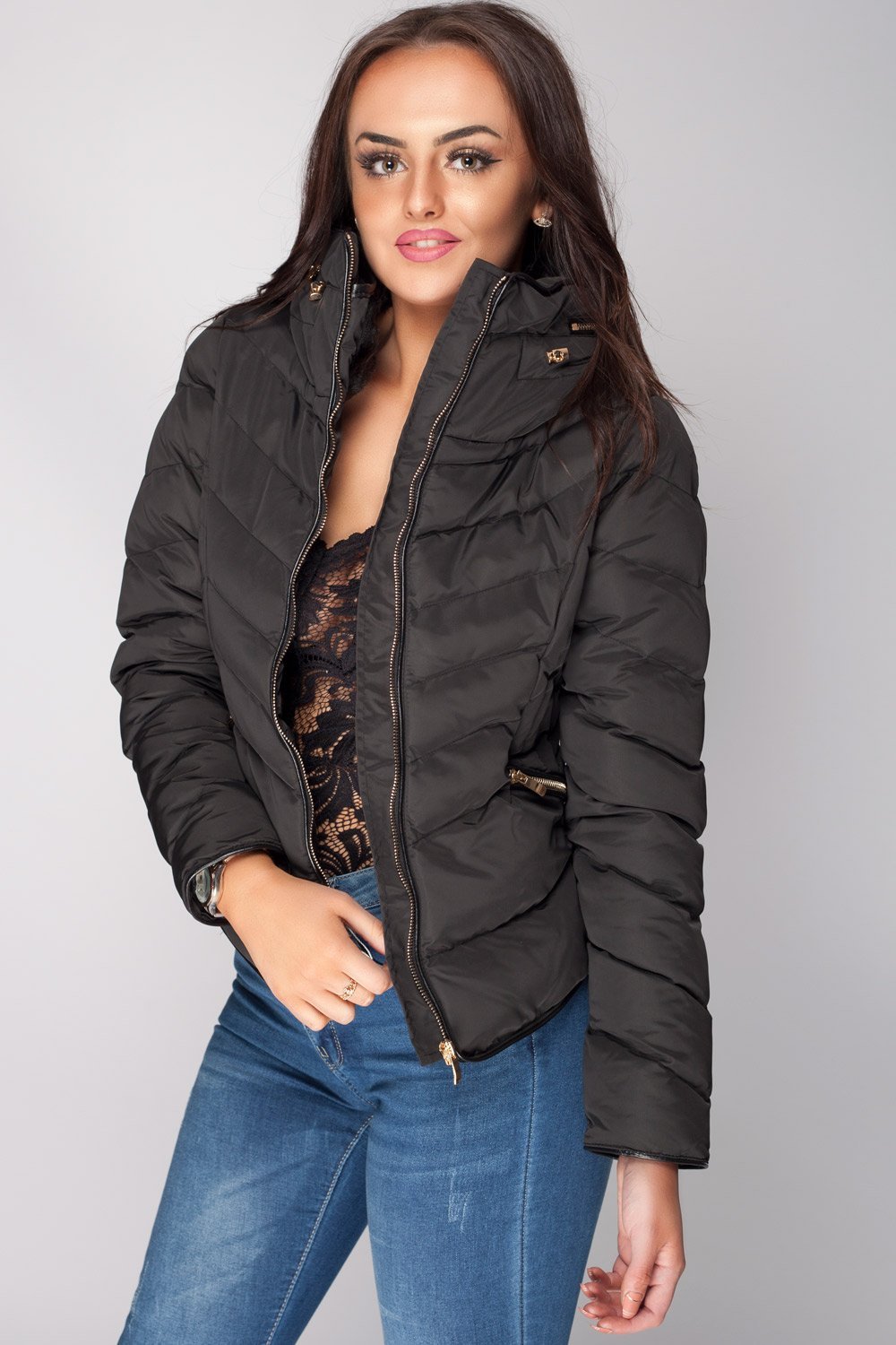 Zara black puffer coat with fur Clearance