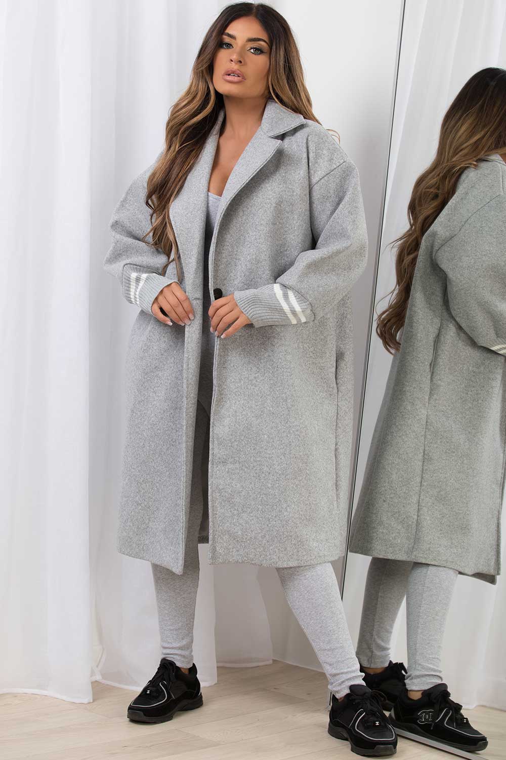 long oversized wool coat with ribbed cuff