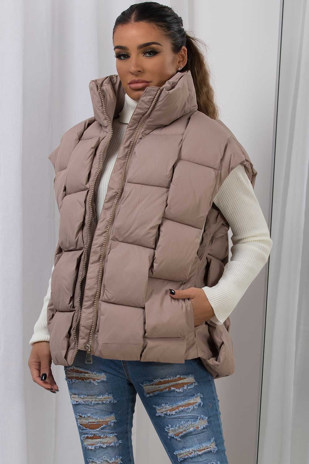 womens padded quilted gilet woven