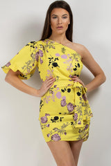 puff shoulder floral mini dress 