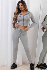 zip up lounge set ribbed co ord hooded womens